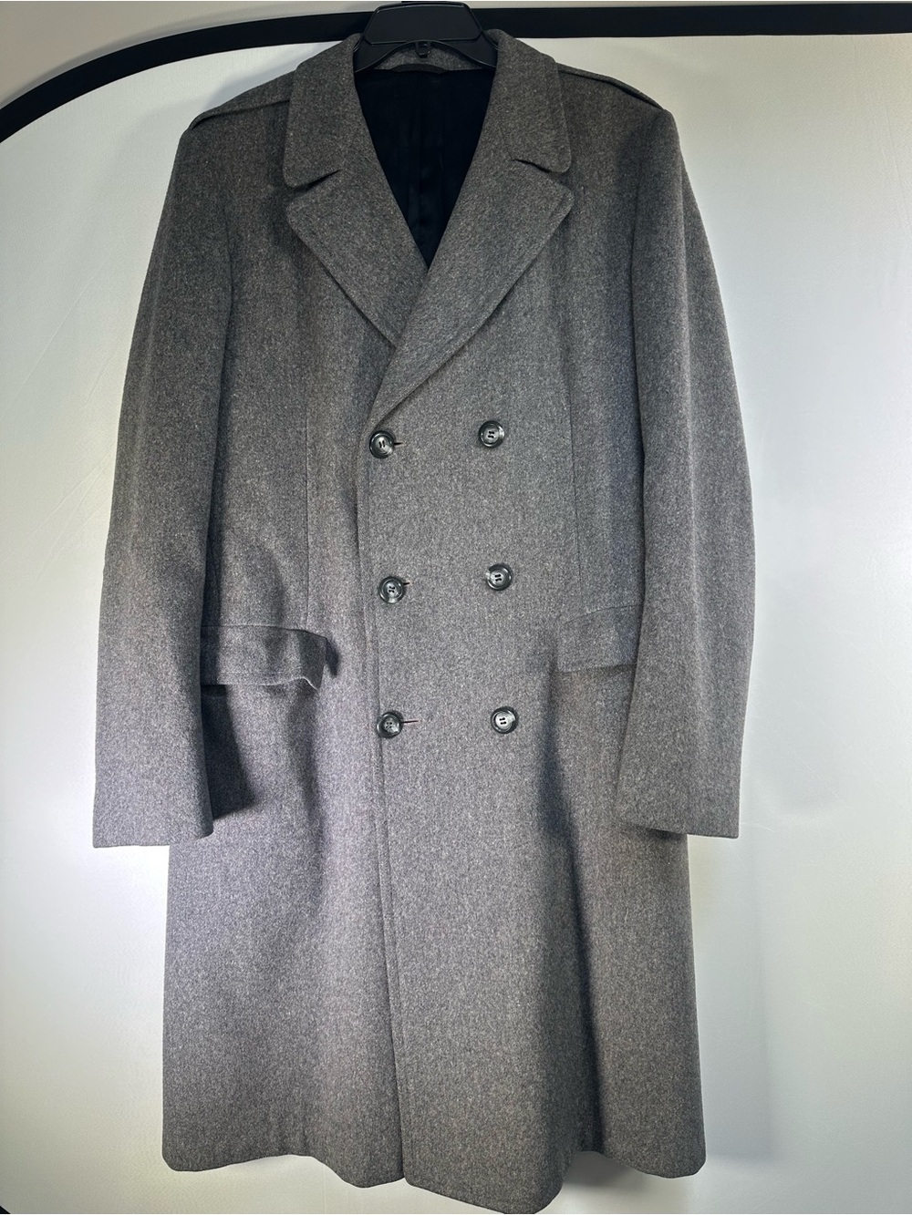 Vintage Charcoal Double-Breasted Wool Peacoat with Union Tag